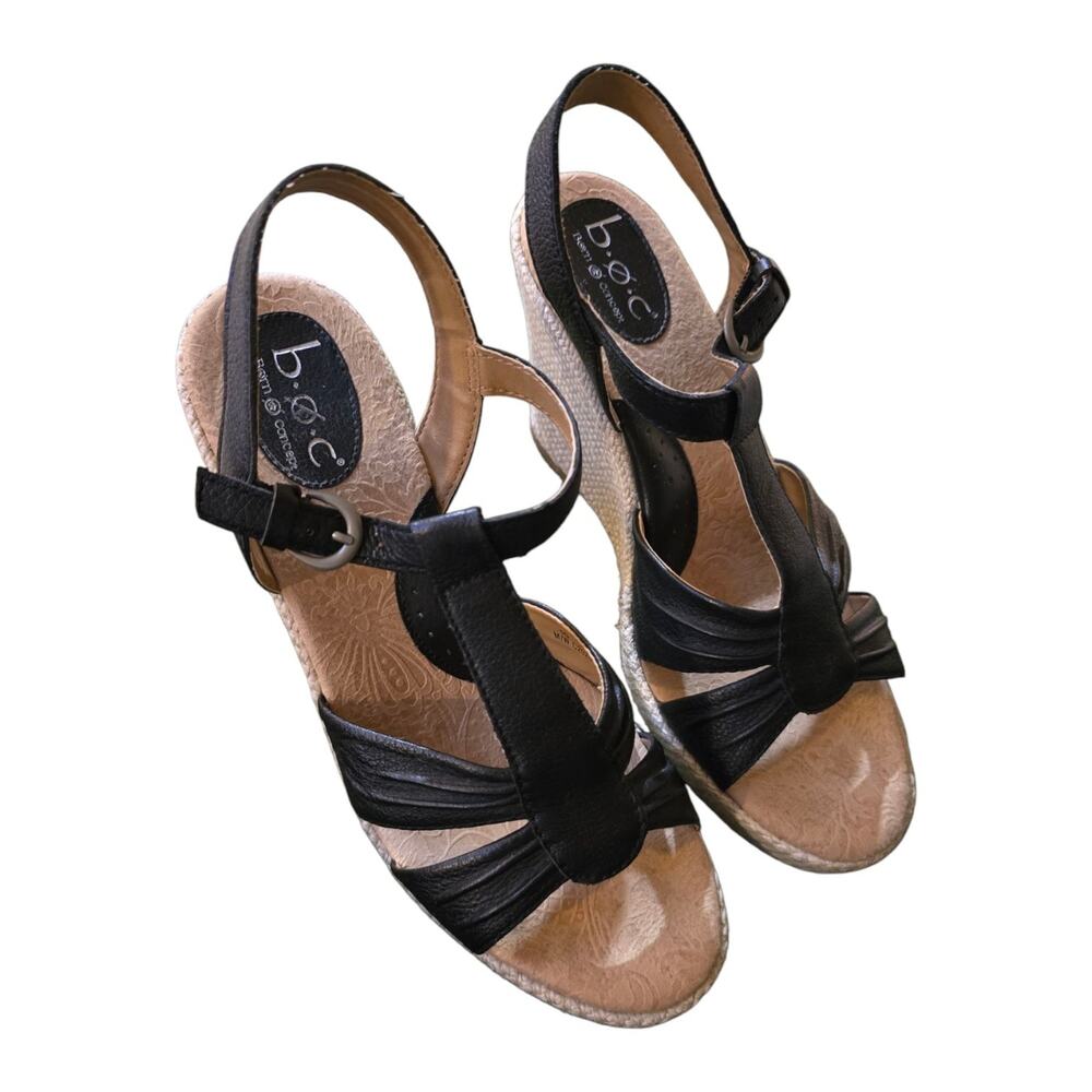 BOC Black Platform Wedge Open Toe Strappy Sandals C20203 CIL11 SZ 10